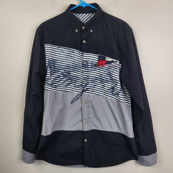 Desigual Mens Long Sleeve Colorblock Casual Button Down Shirt Large